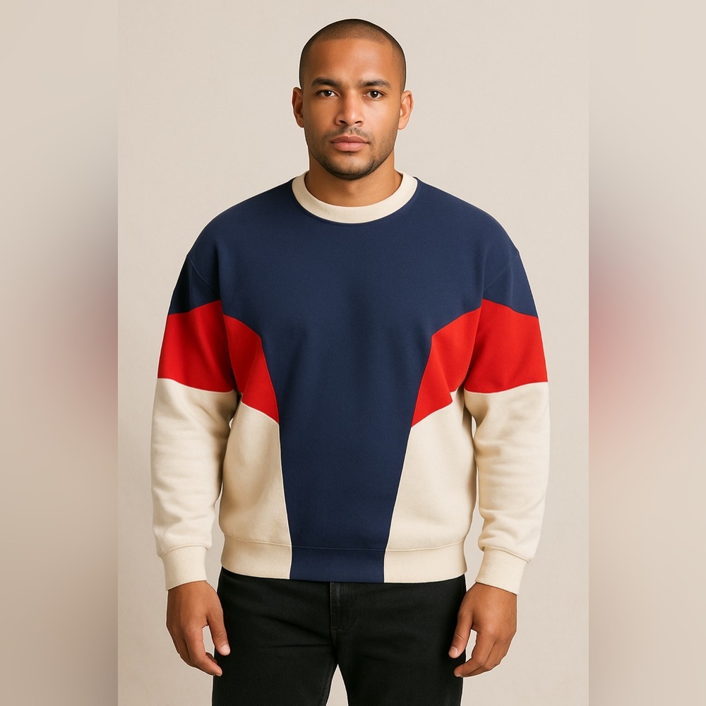 Big Man Shades Colorblock Sweatshirt Red White Navy 90s Retro Acrylic Pullover